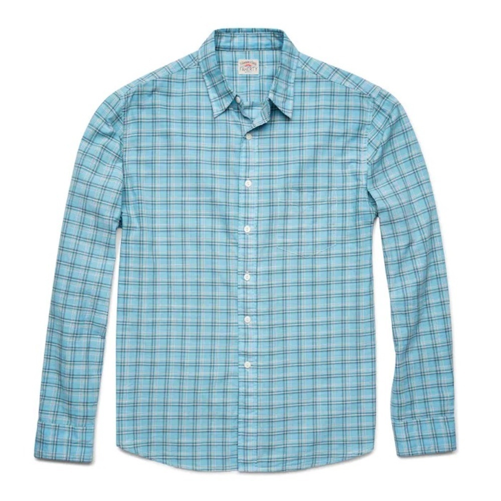 Faherty Dawn Patrol Button Down Shirt in Light Blue / Green